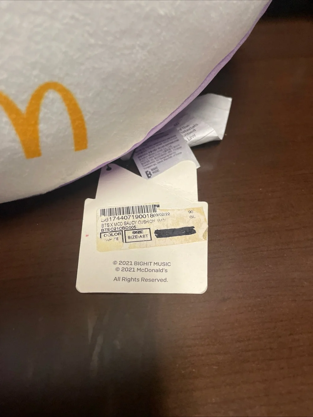 McDonald's x BTS Jimin White Plush Character Pillow with Purple Line Art